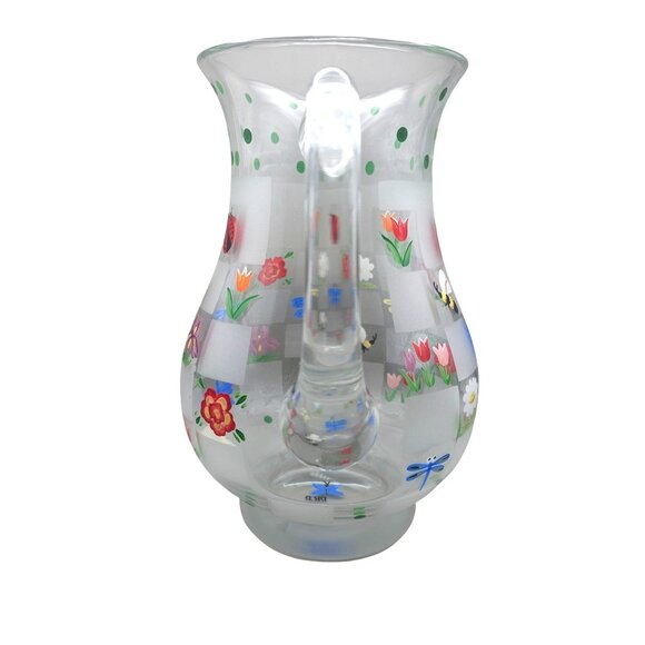 Lenox Natures Splendor Hand-Painted Glass Pitcher Floral & Insect Motifs 72 Oz - Picture 3 of 11